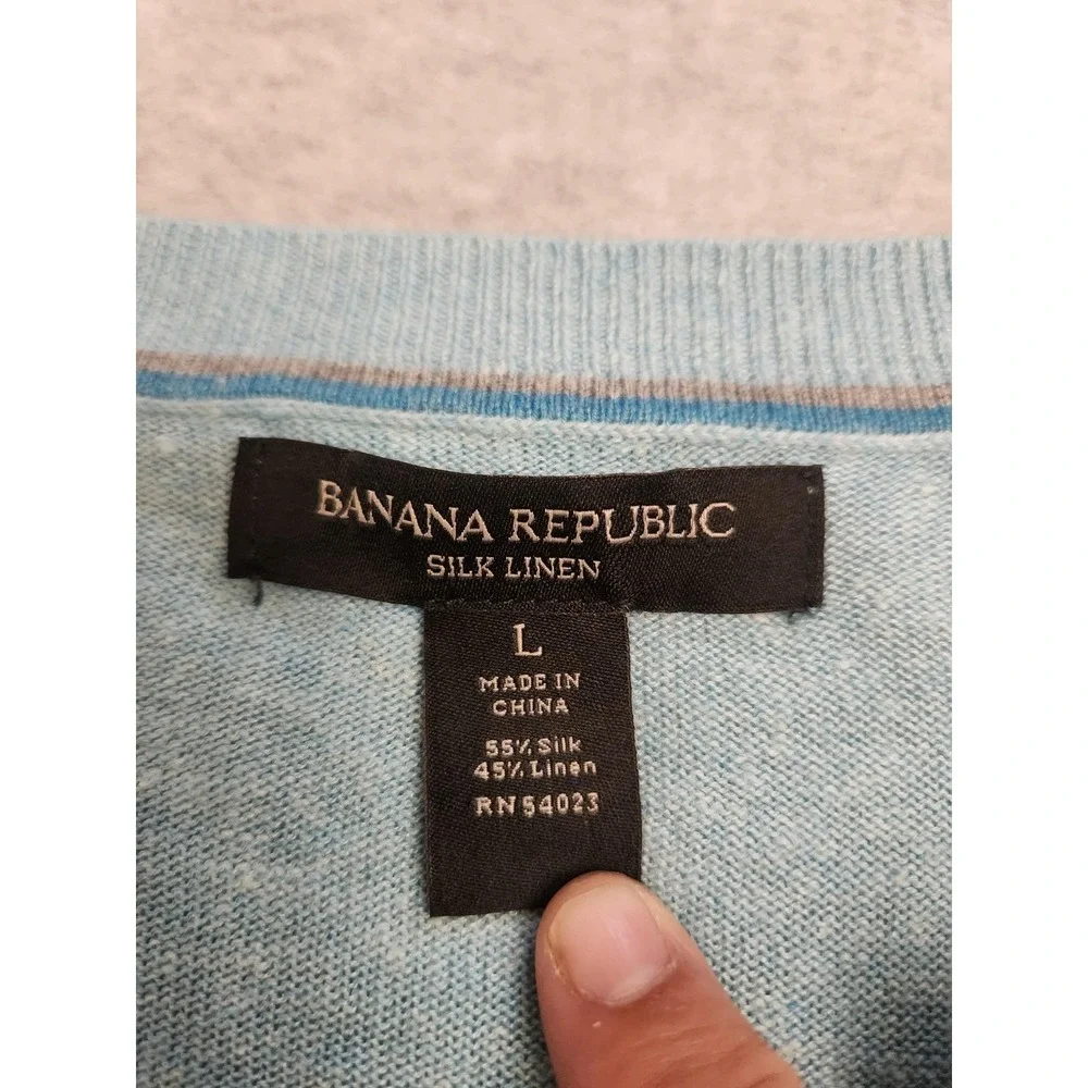 Banana Republic Sweater Mens‎ Large Beached Aqua Silk Linen V Neck Lightweight
